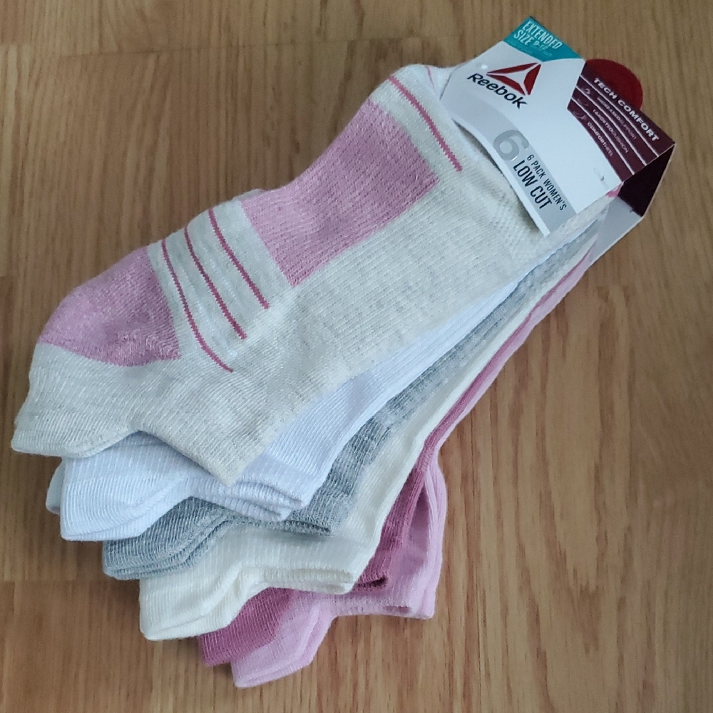 6 Pack Reebok Athletic Low Cut Socks - Pink, White, Gray Size 9-12